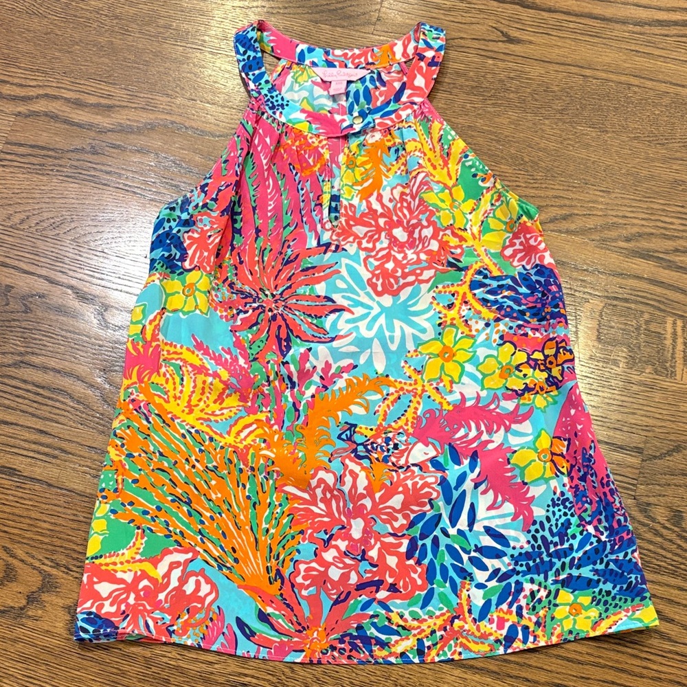 Lilly Pulitzer Bright Multicolor Tropical sleeveless  Top, XXS, 100% silk